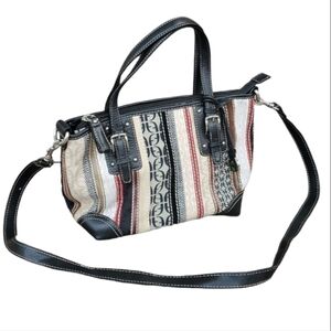 FOSSIL Leather Y2K  Bag Patchwork Stripe Purse Suede Textile Logo